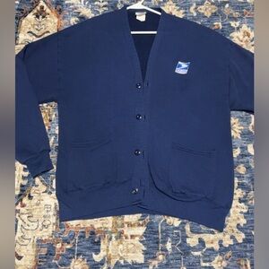 USPS United States Postal Service Retail Clerk Navy Blue Button Down Cardigan